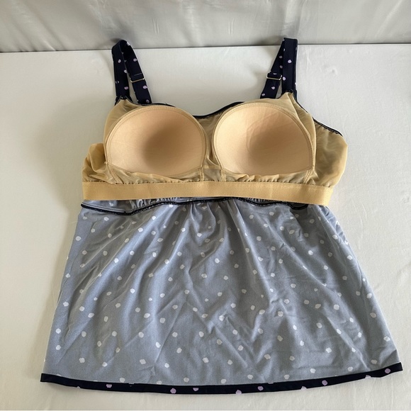 Swimsuits For All Women's Plus Size Flared Tankini Top Purple Dot - Picture 5 of 7